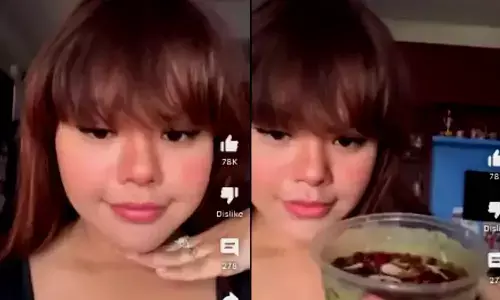 Girl Showing What She Ate On The day Of Her Father