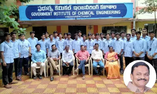 Students who recently got placements in reputed companies along with the faculty members in Visakhapatnam. (inset) Principal K Venkata Ramana