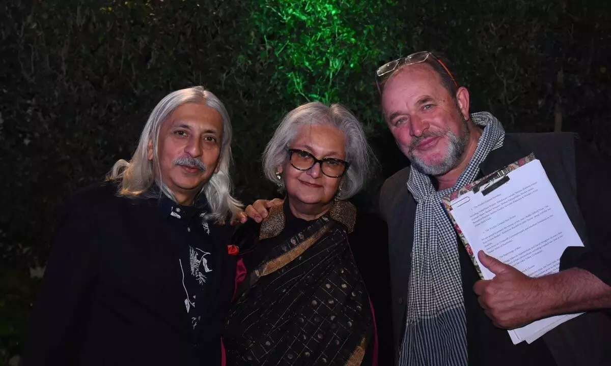 (L-R) Sanjoy K Roy, Namita Gokhale, and William Dalrymple at the curtain raiser in Delhi
