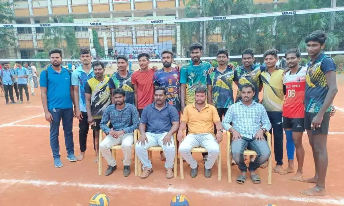 The winning team of Vikas College of Physical Education, Nunna, in Vijayawada on Sunday