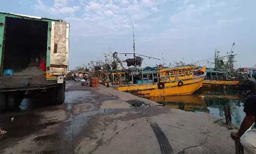 Some of the stocks left on boats at the Fishing Harbour in Visakhapatnam