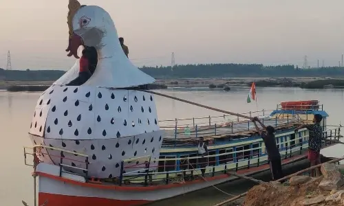 Temple staff preparing Hamsa Vahanam for Teppotsavam which will be held on January 1 during the Mukkoti celebrations