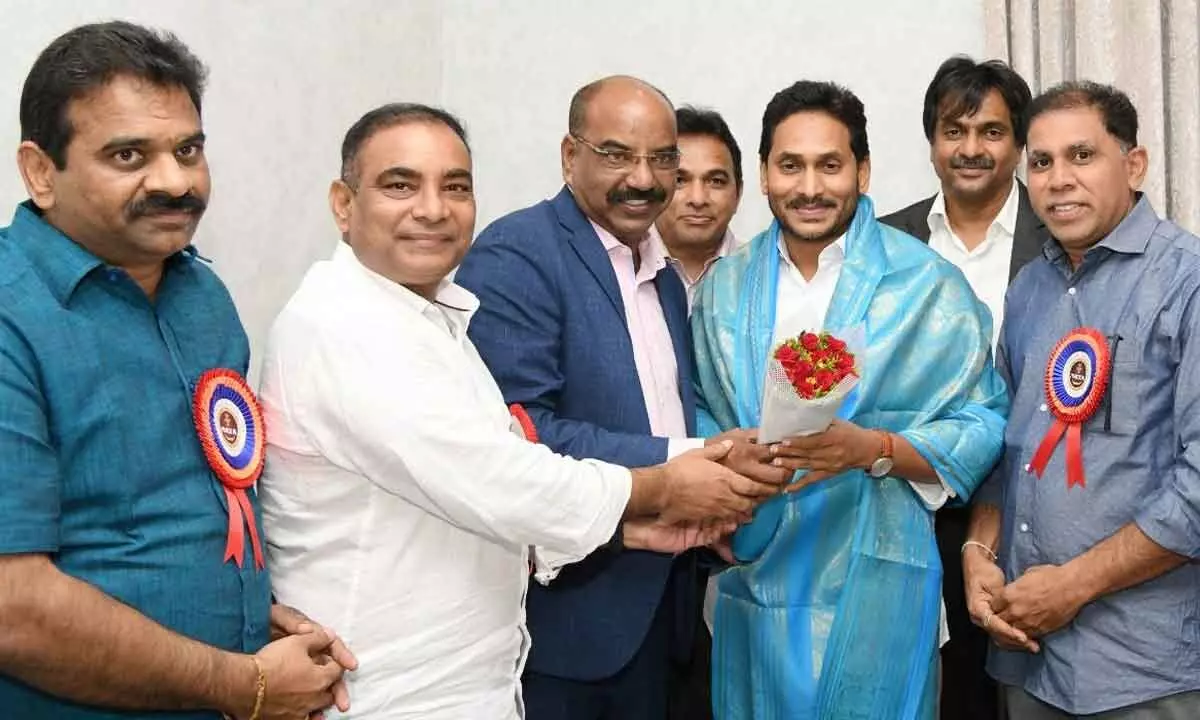 NATA members paying a courtesy visit to Chief Minister YS Jagan Mohan Reddy  at camp office in Tadepalli on Monday