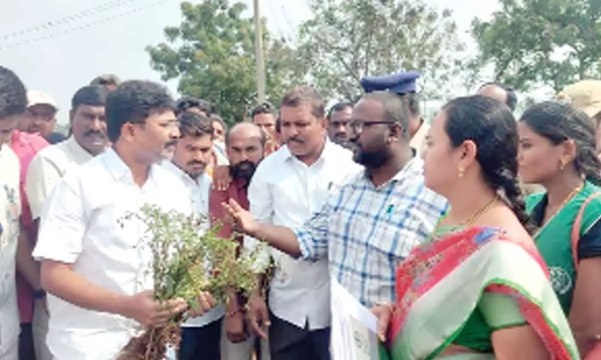 MAUD Minister Dr A Suresh interacting with cyclone Mandous-hit farmers at Peddaraveedu mandal on Monday