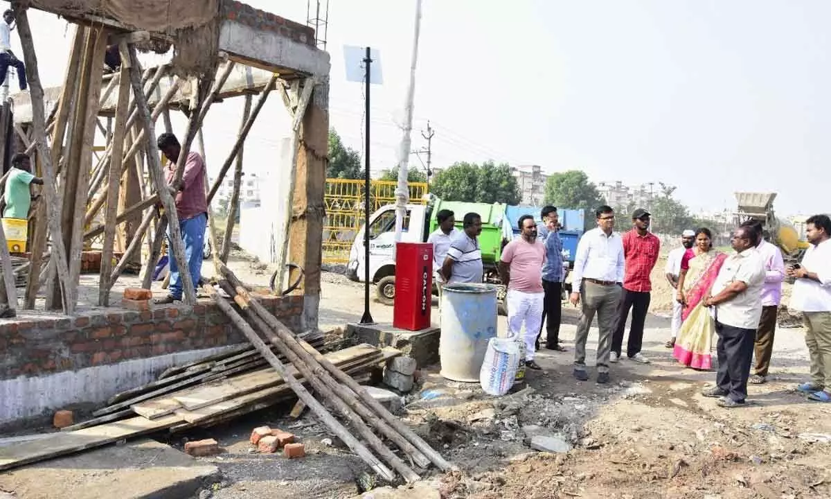 VMC Commissioner Swapnil Dinkar Pundkar inspecting construction works of Iconic park in Vijayawada on Monday