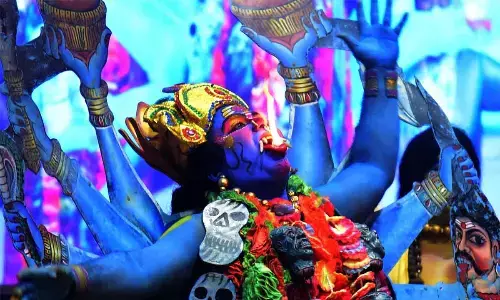 An artiste presenting an item at the State-level cultural competitions in Vijayawada on Monday. 	Photo: Ch Venkata Mastan