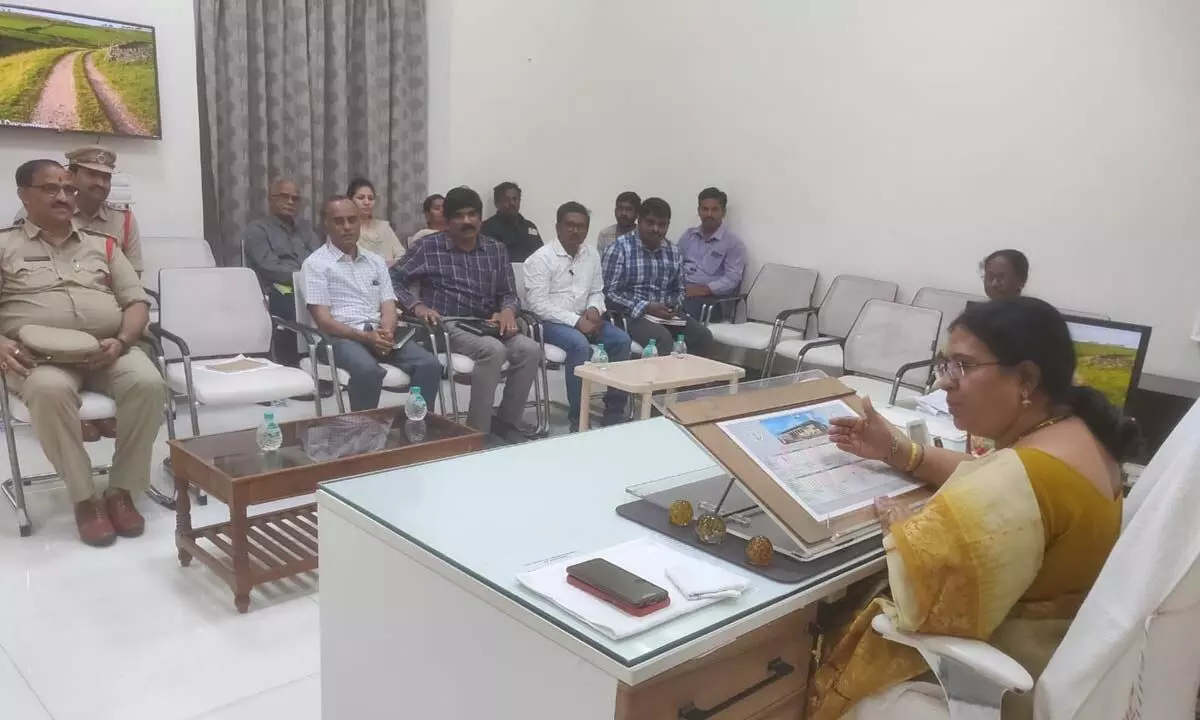 Principal District Judge P Venkata Jyothirmayi reviewing the arrangements for the written test for judicial posts, with the officials at Rajamahendravaram on Tuesday