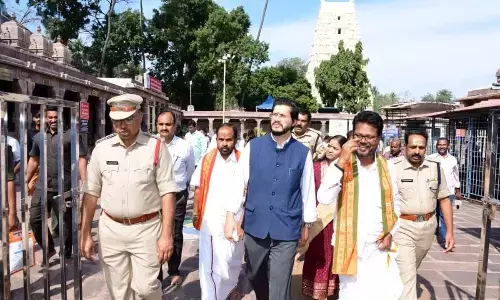 Nandyal District Collector Dr Manazir Jilani Samoon, SP K Raghuveer Reddy and Joint Collector T Nishanthi inspecting the President’s tour arrangements at Srisailam on Wednesday