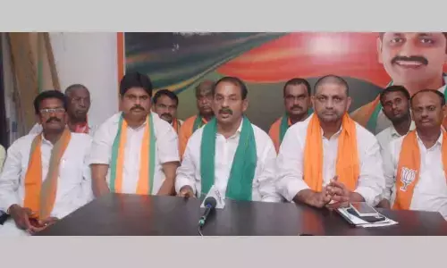 BJP Kisan Morcha AP president Vangala Sasibhushan Reddy speaking at a press meet in Ongole on Thursday