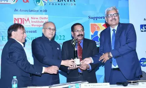 Special Chief Secretary, Energy, K Vijayanand and Managing Director of APTRANSCO, B Sridhar receiving awards in New Delhi on Thursday