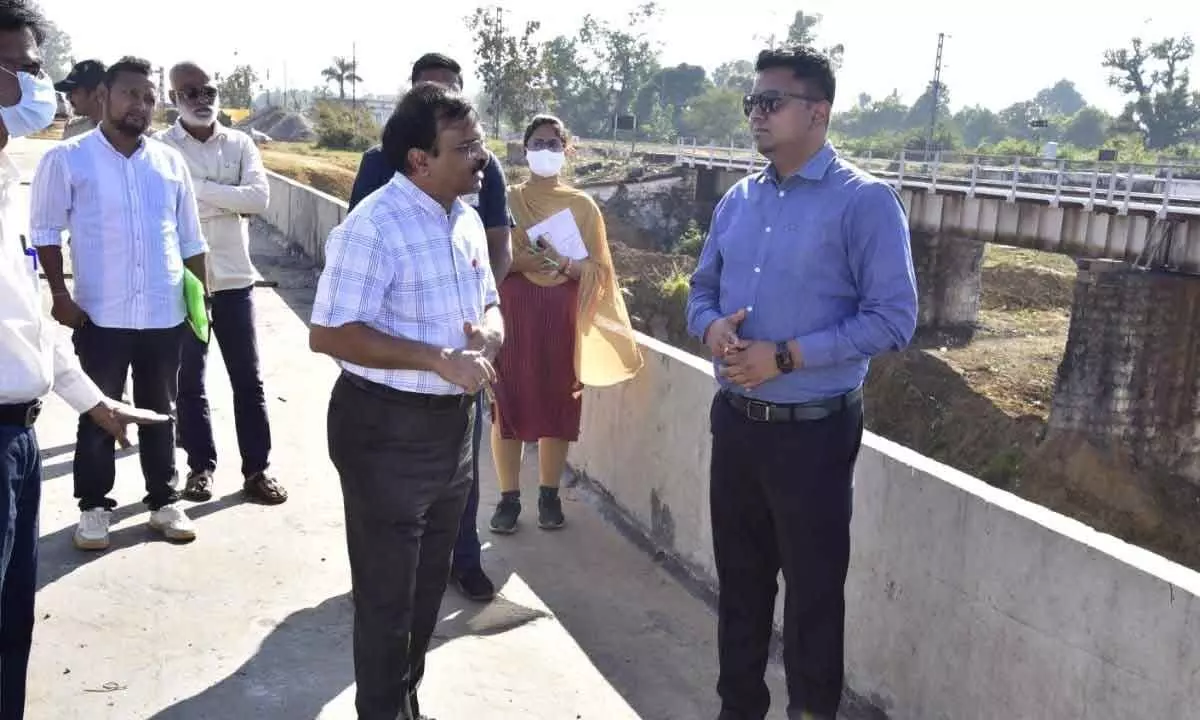 Collector Nishanth Kumar and railway officials visiting the proposed line area on Saturday
