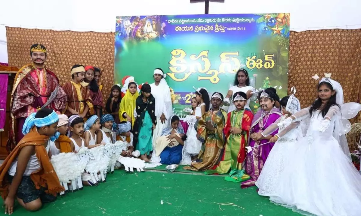 Children take part in a skit played at Saviour Lutheran Church on the occasion of Christmas in Visakhapatnam on Sunday