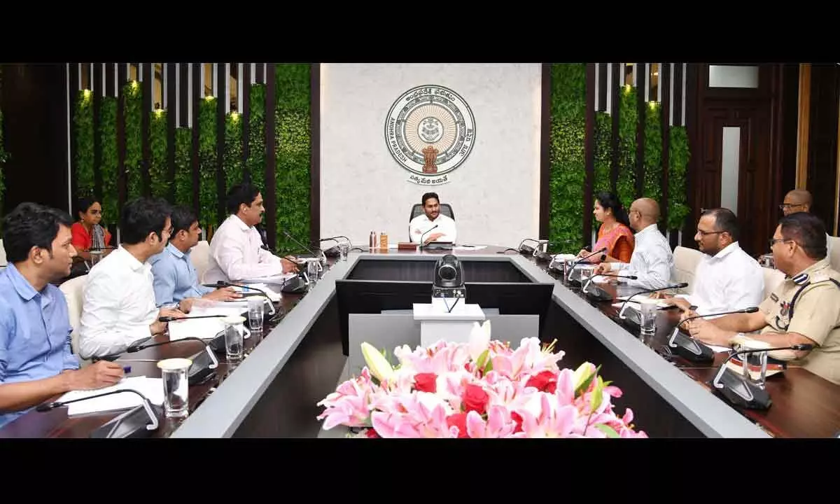 Chief Minister Y S Jagan Mohan Reddy holding a review meeting  with officials of medical and health department at his camp office in Tadepalli on Monday