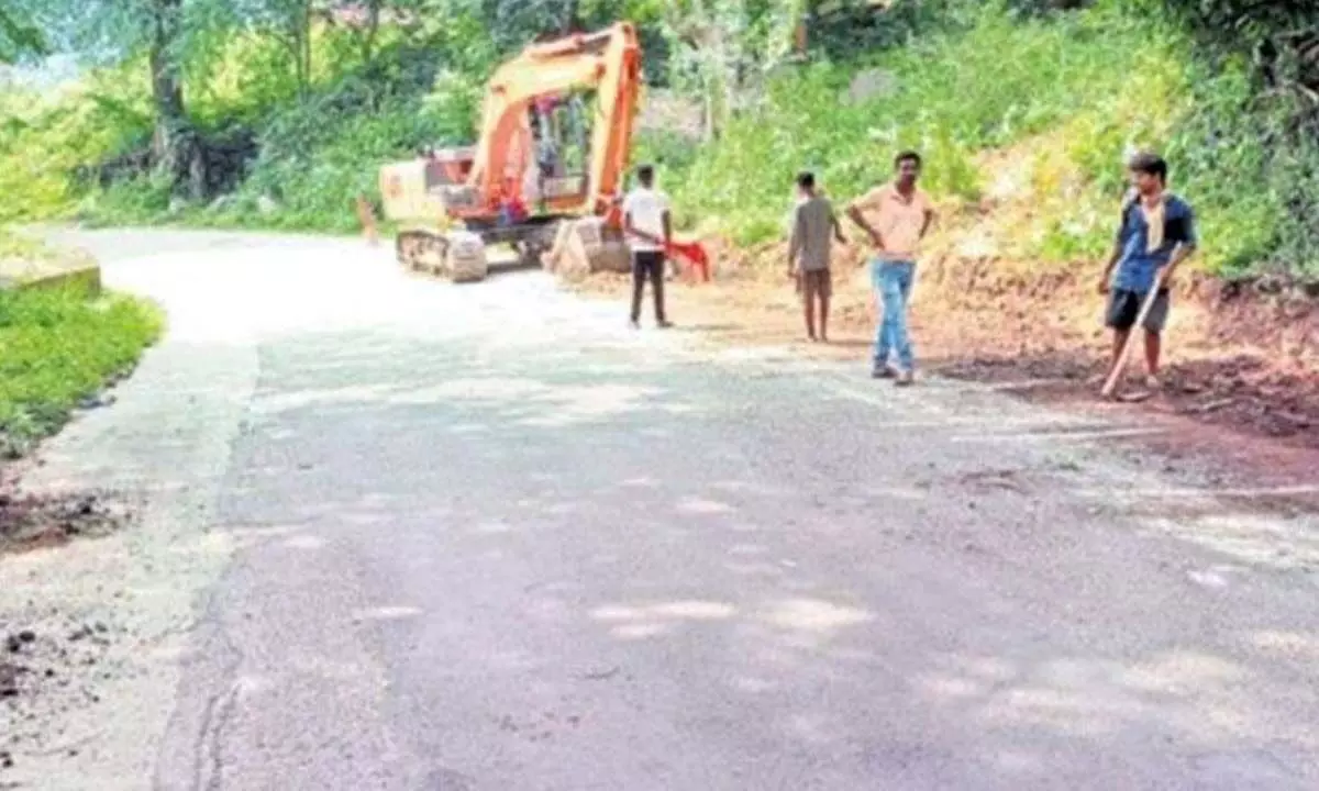 Road widening works at Bhalluguda as part of national highway construction