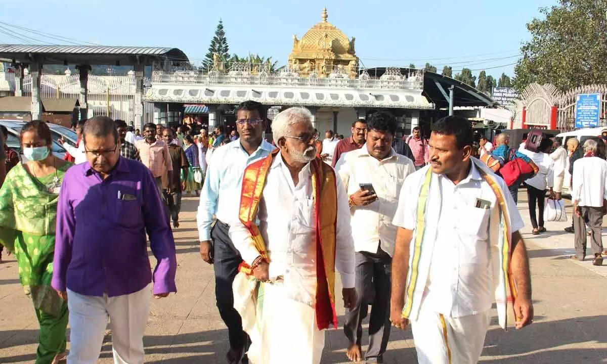 TTD Chairman Y V Subba Reddy during an inspection at Tirumala on Wednesday