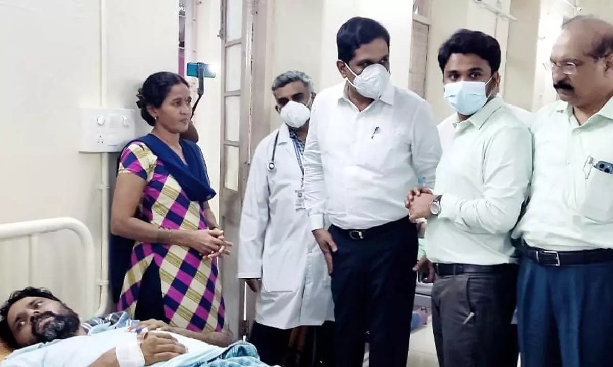 Principal Secretary (Health and Family Welfare) M T Krishna Babu during an inspection at the government general hospital in Eluru on Wednesday