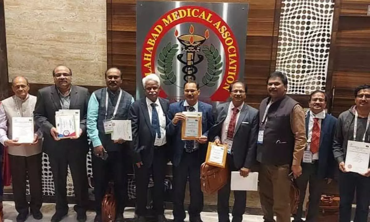 The member-doctors of IMA Andhra Pradesh branch with their awards at Allahabad in Uttar Pradesh on Tuesday