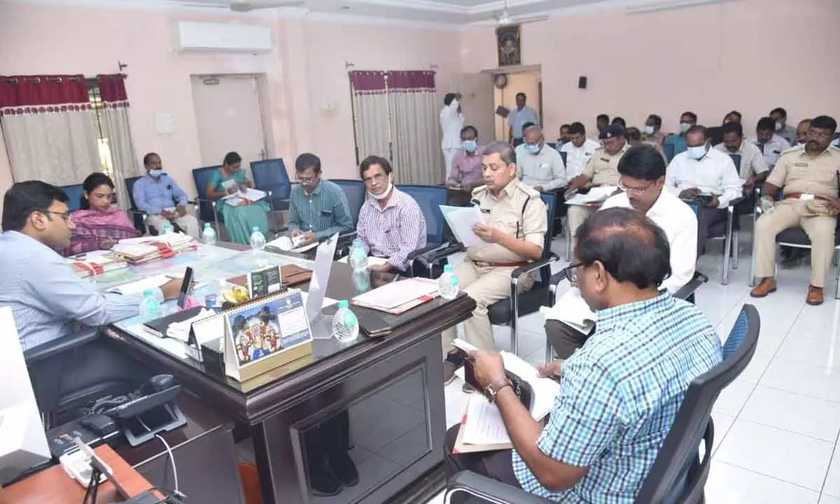 District Collector KVN Chakradhar Babu addressing the officials on road safety at the Collectorate in Nellore on Friday