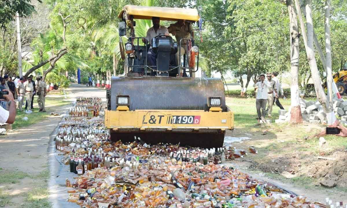 Officials destroy 24,211 bottles of liquor