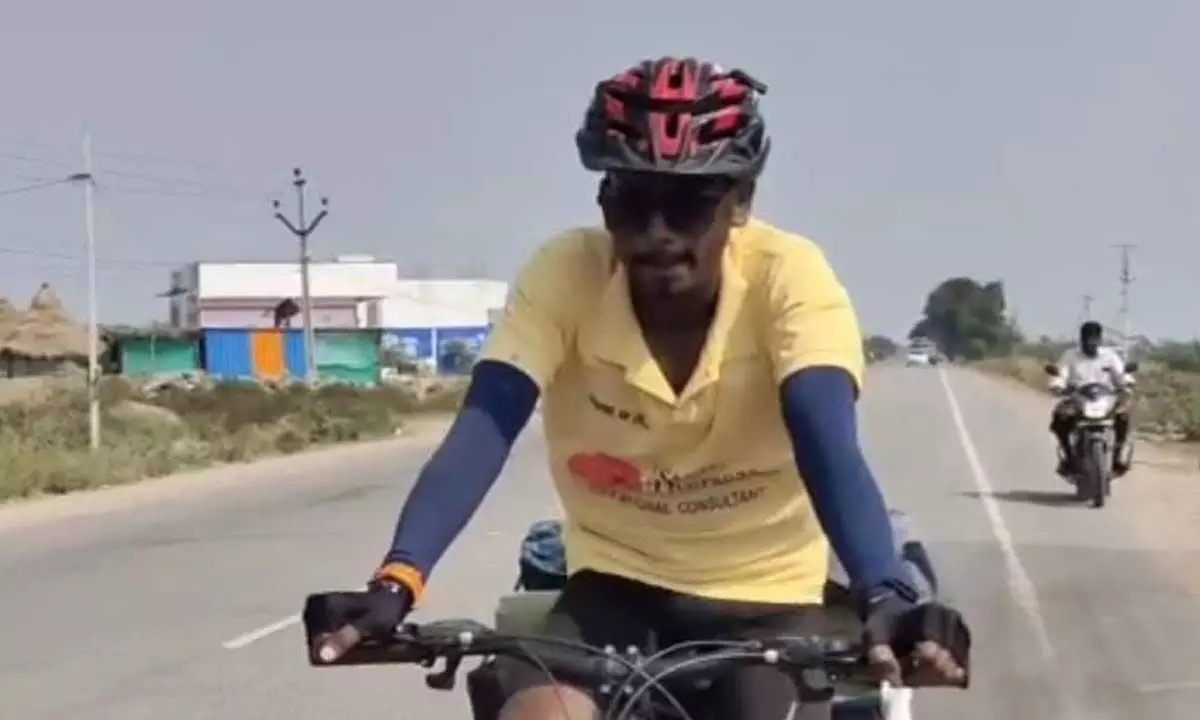 Chaitanya on cycle expedition to educate people about the disadvantages of plastic usage
