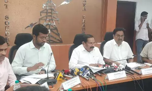 Special Chief Secretary (Energy) K Vijayanand addressing the media at Vidyut Soudha in Vijayawada on Monday