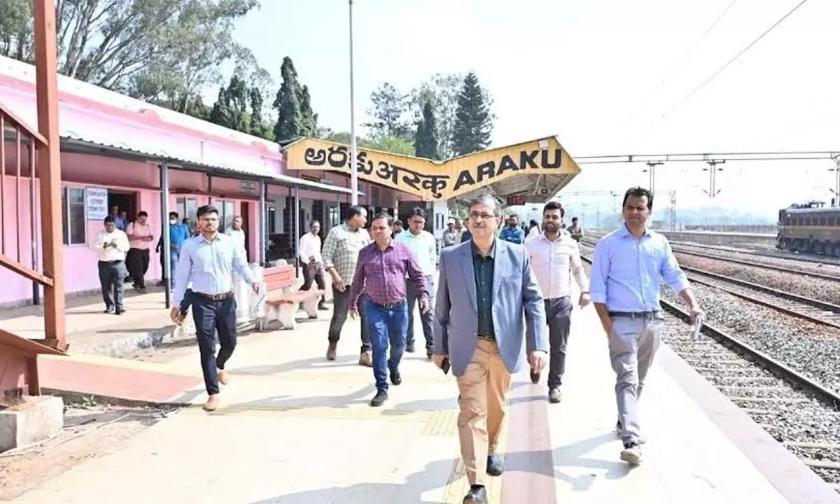 Additional general manager of East Coast Railway Sharad Kumar Shrivastava visiting Araku railway station