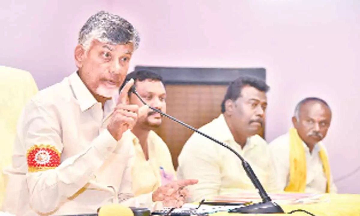 TDP national president N Chandrababu Naidu addressing the party workers’ meeting in Kuppam on Thursday