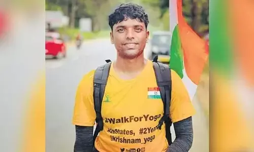 Krishna Nayaka who embarked on a 15,000 km padayatra from Mysuru to promote yoga awareness among the people.