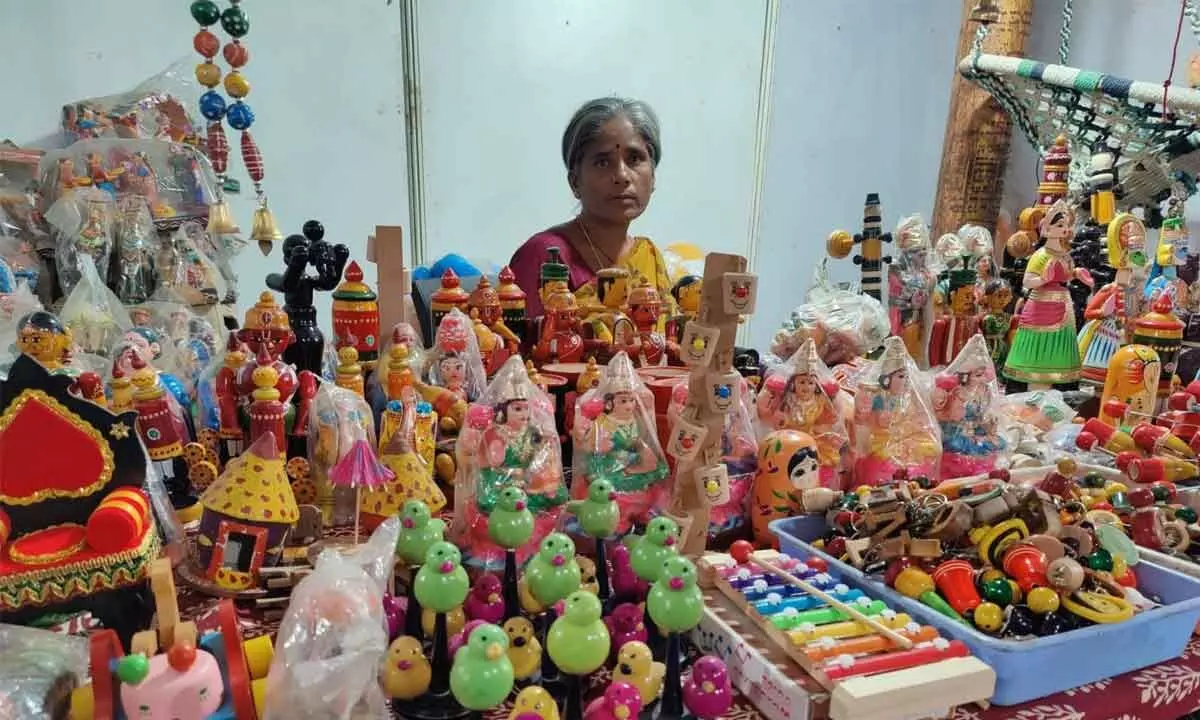 Kanakamma selling toys at Dwcra Bazaar