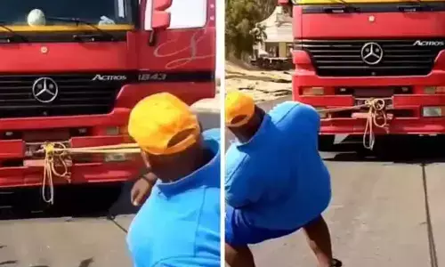 Watch The Trending Video Of Egypt Man Pulling 15,730 kg Truck With Teeth