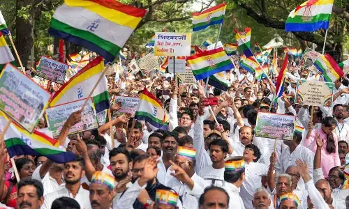 A protest by members of the Jain community in Chennai over the Sammed Shikharji issue in Jharkhand, on Friday. PTI