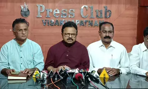 Jana Sena Party general secretary T Siva Shankar Rao addressing the media in Visakhapatnam on Monday