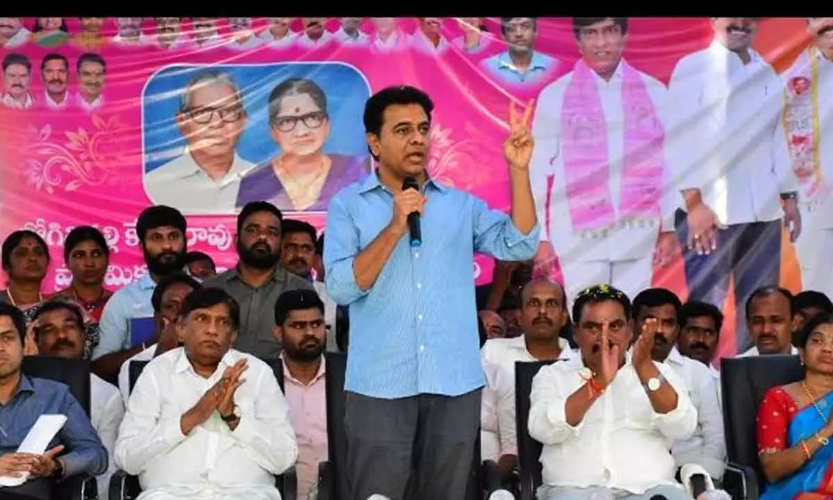 IT Minister KT Rama Rao addressing a gathering in Sircilla on Tuesday