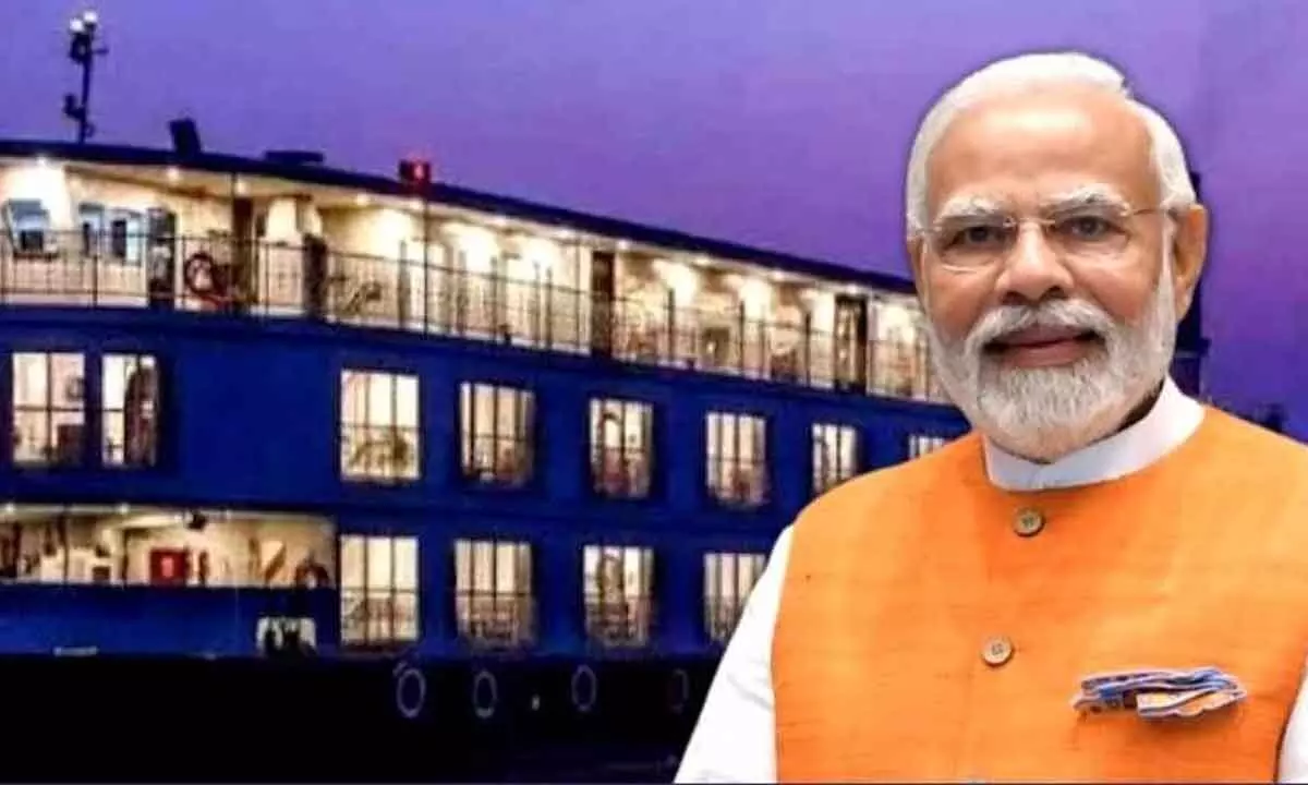 luxury cruise MV Ganga Vilas ahead of its flagging off by Prime Minister Narendra Modi, in Varanasi on Wednesday