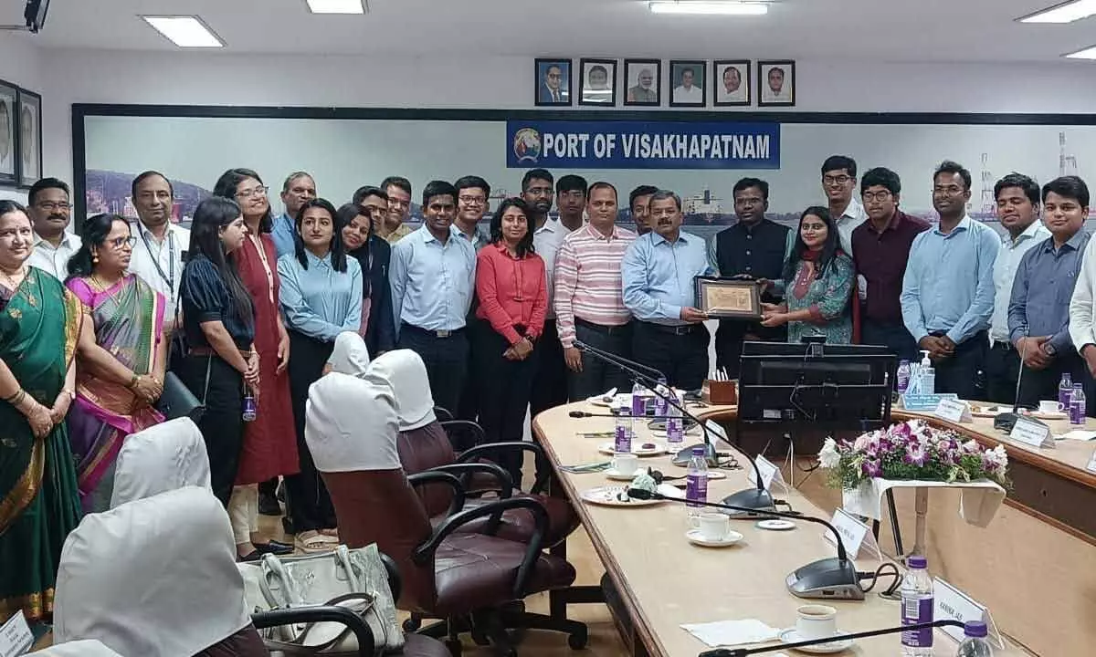 Photo caption: VPA Chairman K Rama Mohana Rao with the trainee IAS officers in Visakhapatnam on Wednesday