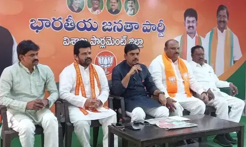 BJP state general secretary Vishnu Vardhan Reddy addressing the media in Visakhapatnam on Wednesday