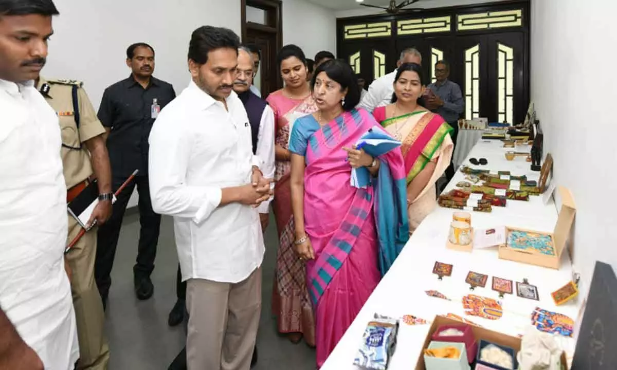 Chief Minister YS Jagan Mohan Reddy looks at the arrangements being made for the Global Investment Summit-2023 on Thursday