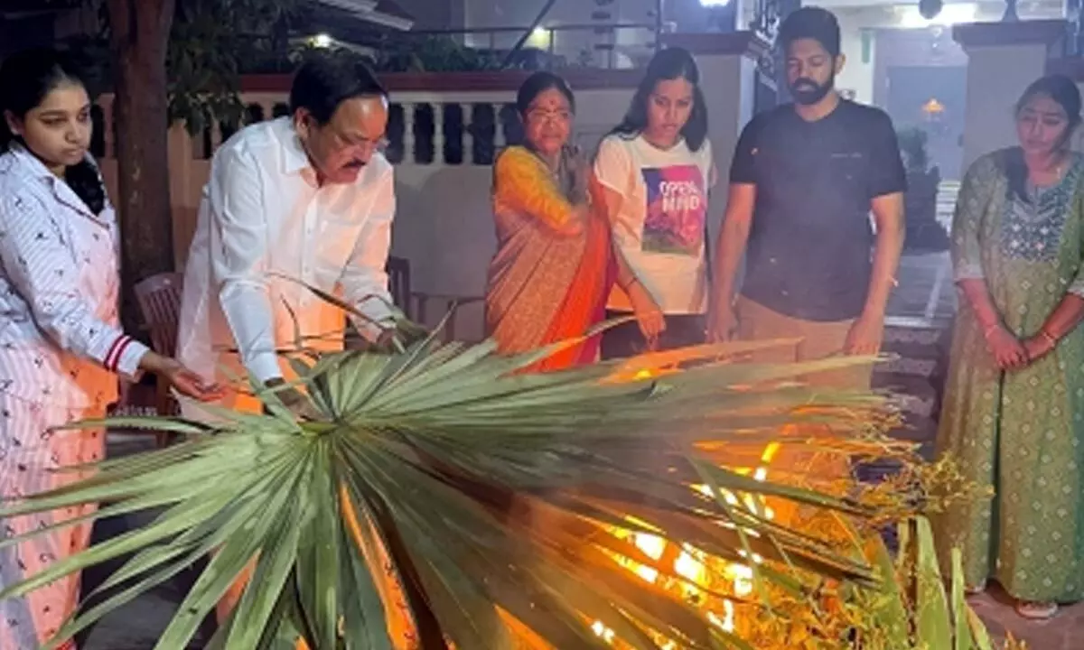 Former vice-President of India M. Venkaiah Naidu participated in Bhogi at his sons house in Nellore