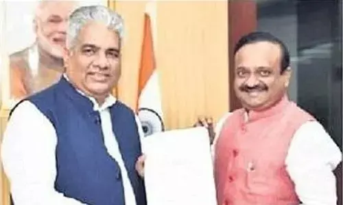 Machilipatnam MP Vallabhaneni Bala Showry meeting Union Minister Bhupender Yadav in Delhi on Friday