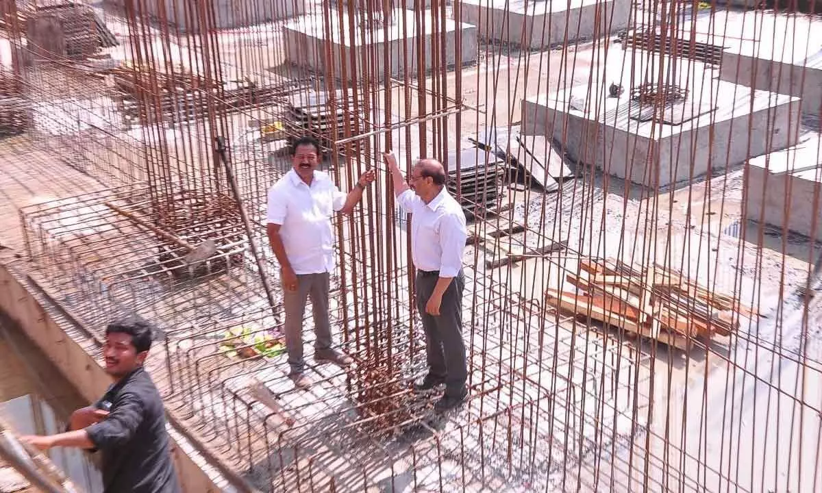 East MLA Mustafa and Gymkhana representatives inspecting Matha Shisu Samrakshana hospital building construction in Guntur on Monday