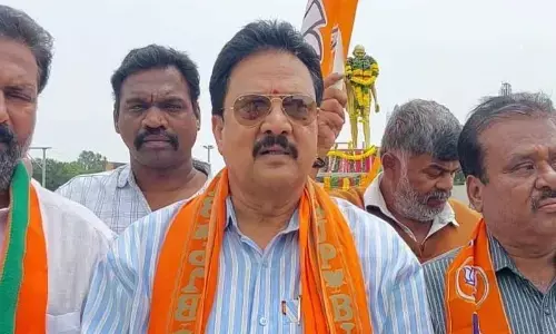 BJP district general secretary K Chittibabu speaking to media in  Chittoor on Monday
