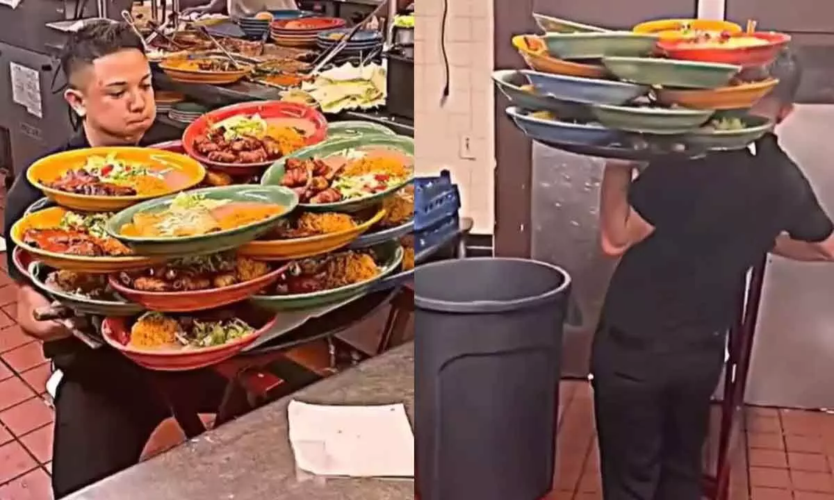 Watch The Trending Video Of Waiter Carrying Dozens Of Plates Together