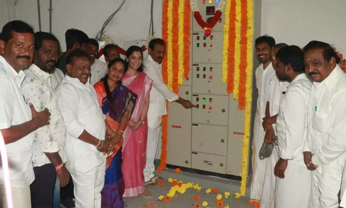 City MLA Bhumana Karunakar Reddy pressing the switch to mark the inauguration of sewage treatment plant at Vinayaka Sagar in Tirupati on Wednesday