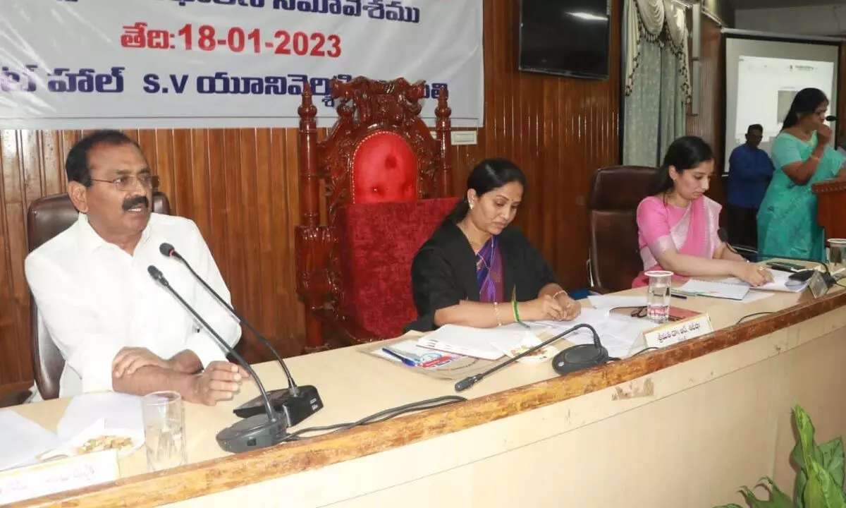 City MLA Bhumana Karunakar Reddy speaking at the municipal council general body meeting held in Tirupati on Wednesday