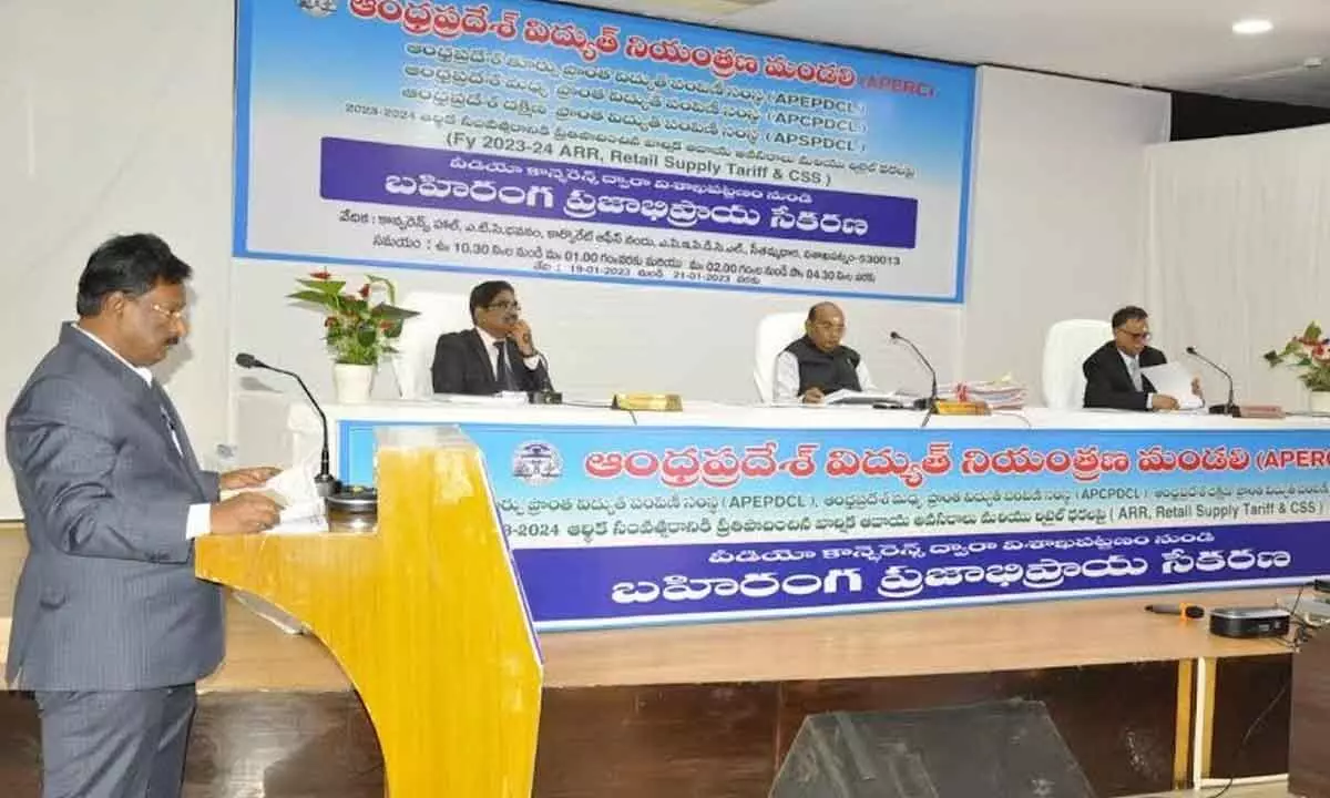 CMD of APEPDCL K Santhosha Rao briefing the services and progress made by APEPDCL in Visakhapatnam on Thursday