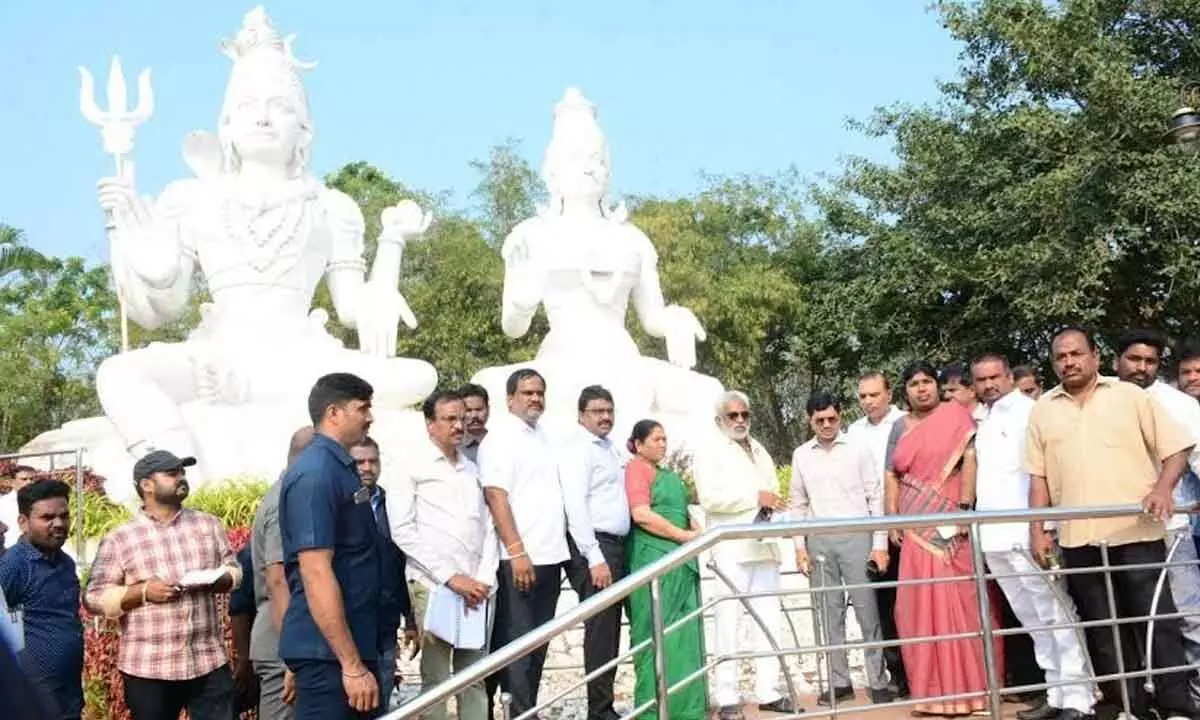 YSRCP regional coordinator YV Subba Reddy along with district officials visiting Kailasagiri in Visakhapatnam on Thursday