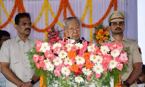 Governor Biswabhusan Harichandan speaking at a meeting at Tribal 	Girls High School at Neravada Metta in Panyam mandal in Nandyal 	district on Friday