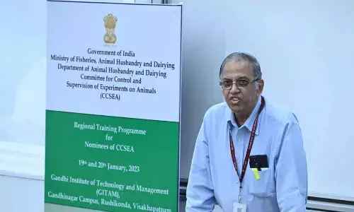 GITAM Institute of Pharmacy Dean  Rama Rao speaking at the training programme in Visakhapatnam on Friday