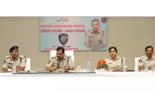 Superintendent of Police P Parameswara Reddy briefing media on the arrangements being made for the conduct of police recruitment test in Tirupati on Friday