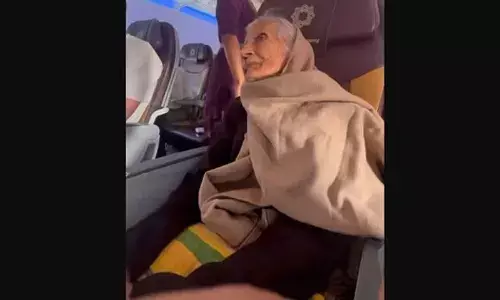 The image, taken from the viral Instagram video, shows the elderly woman who took her life’s first flight at the age of 83.(Instagram/@thebadimummy)